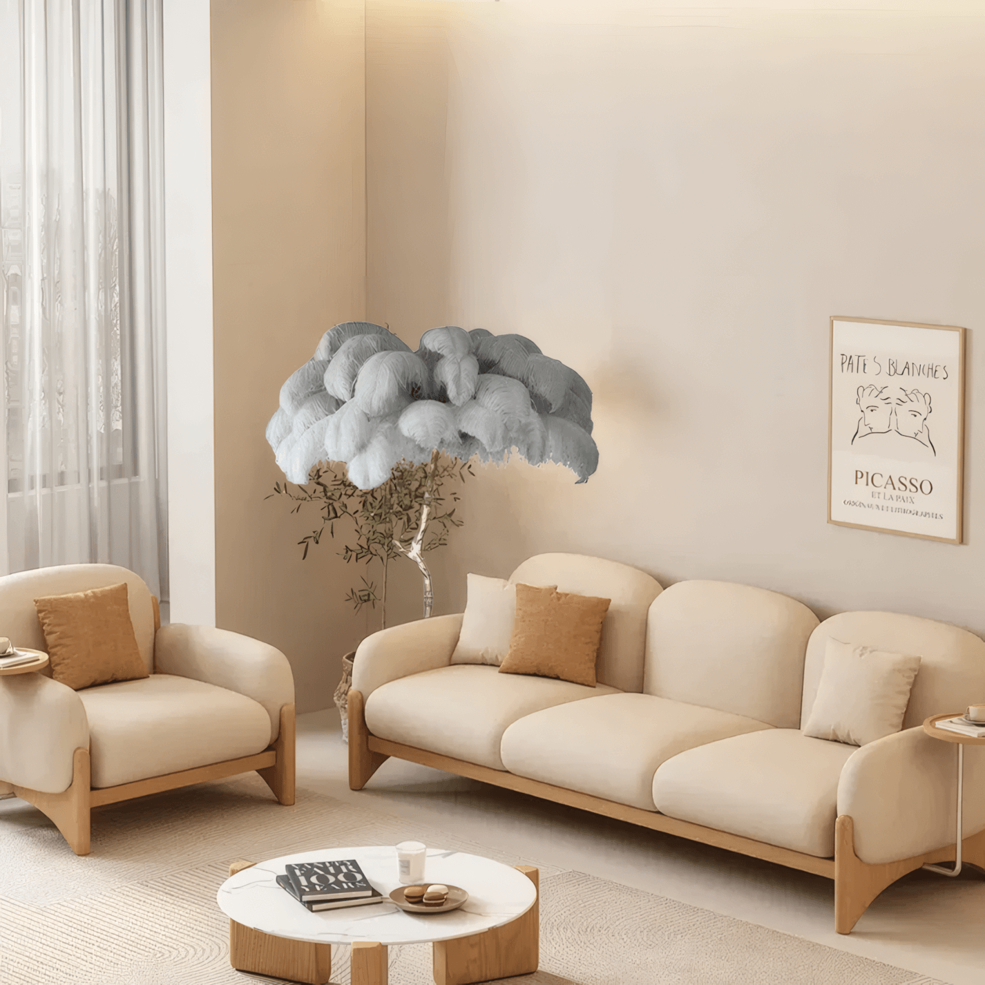 Art Deco Gray Feather Floor Lamp for Living Room